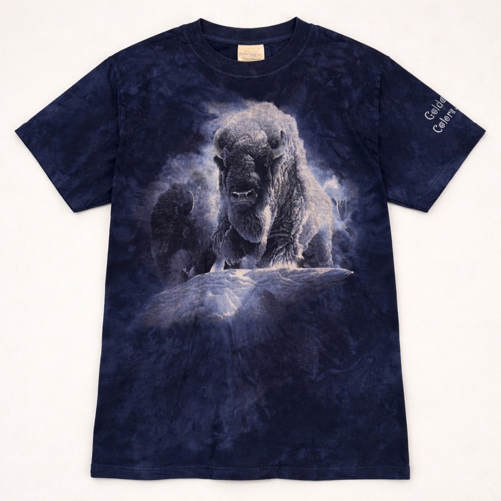 Vtg The Mountain Unisex T-shirt Buffalo TieDie Brown Blue Gold Colorado M nature